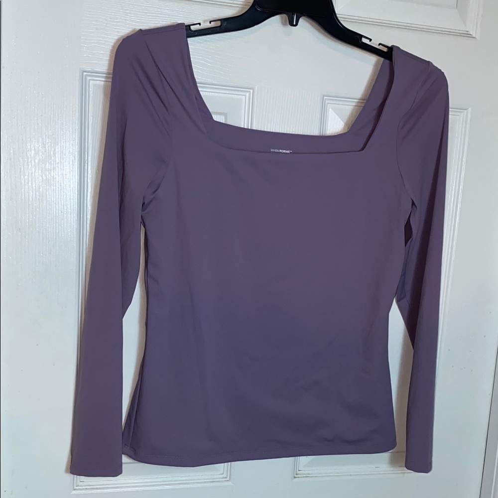 White House Black Market Lavender Long Sleeve Tee All Ways Stretch Square Neck